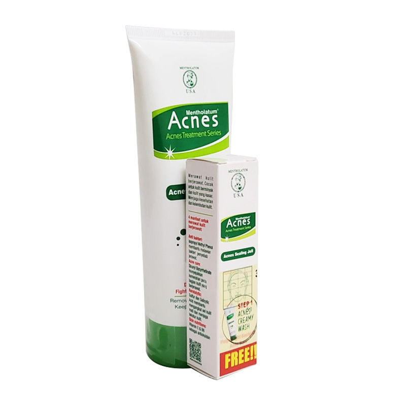 Acnes Creamy Wash 100gr (FREE Acnes Sealing Jell 5gr (Penghilang Jerawat)) | Gogobli