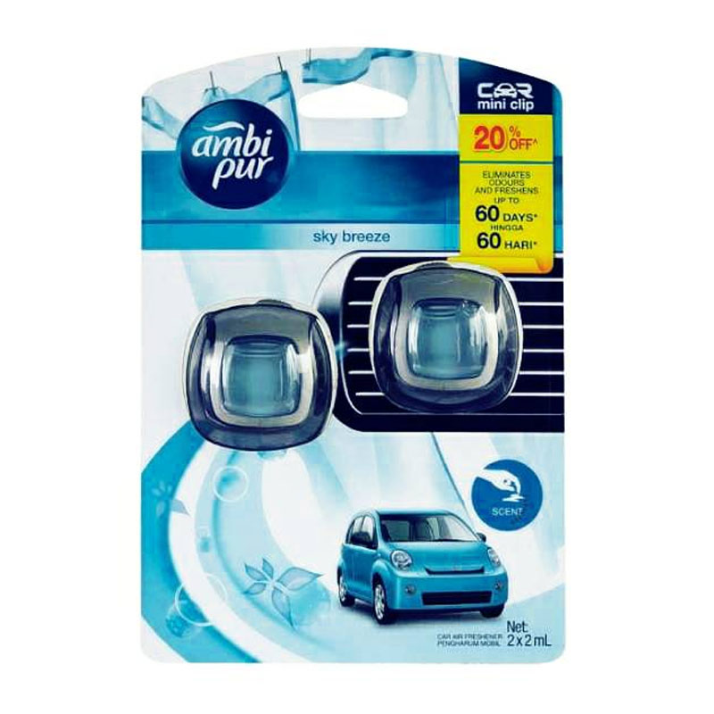 Ambi Pur Pengharum Mobil Vent Clip Sky Breeze 2ml X 2s | Gogobli