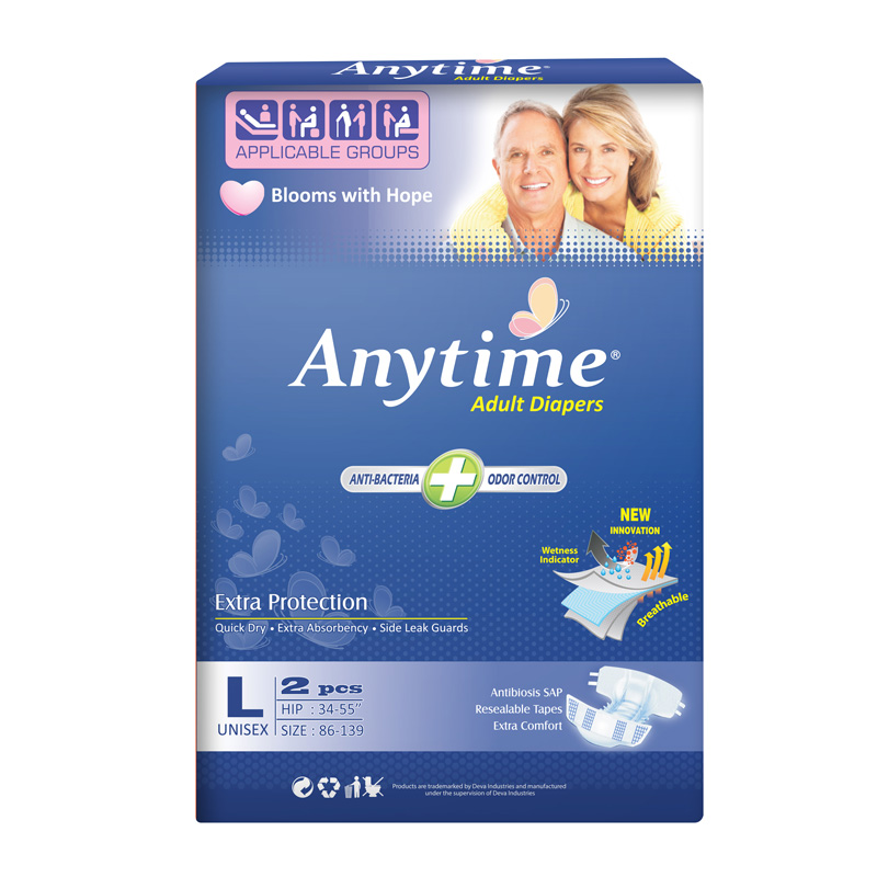 Anytime Adult Diapers Size L (2pcs) | Gogobli