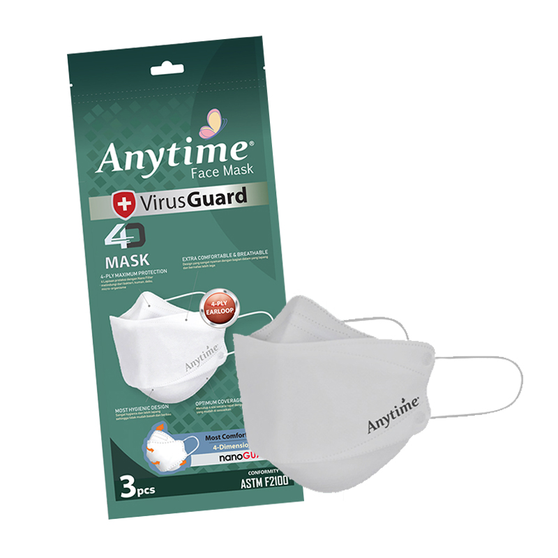 Anytime Face Mask Virus Guard 4 Dimension Earloop Gray 3s | Gogobli
