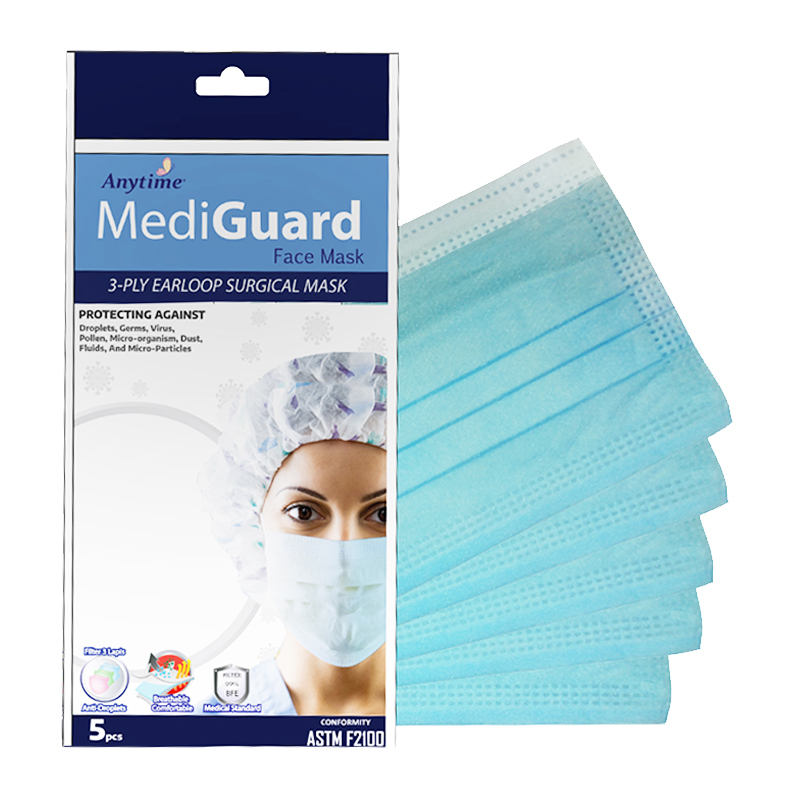 Anytime Face Mask Mediguard 3-ply Earloop Surgical Mask 5s | Gogobli