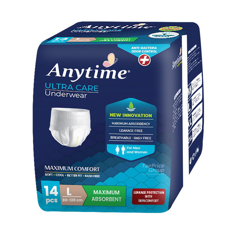 Anytime Anti-Bacterial & Odor Control Ultra Care Adult Pants L (14 Pcs) | Gogobli