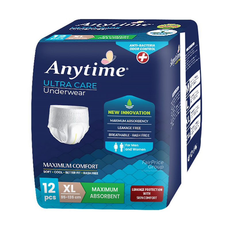 Anytime Anti-Bacterial & Odor Control Ultra Care Adult Pants XL (12 Pcs) | Gogobli