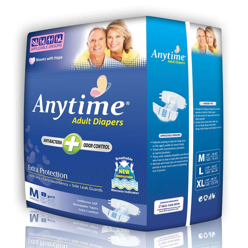 Anytime Adult Diapers Size M (8pcs) | Gogobli