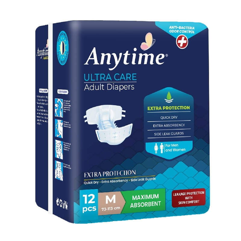 Anytime Anti Bacteria & Odor Control Premium Adult Diapers M (12 Pcs) | Gogobli