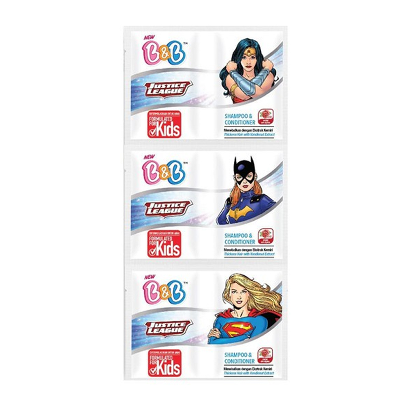 B&B Kids Shampoo And Conditioner Justice League Renceng (6 Sachet @10ml) | Gogobli