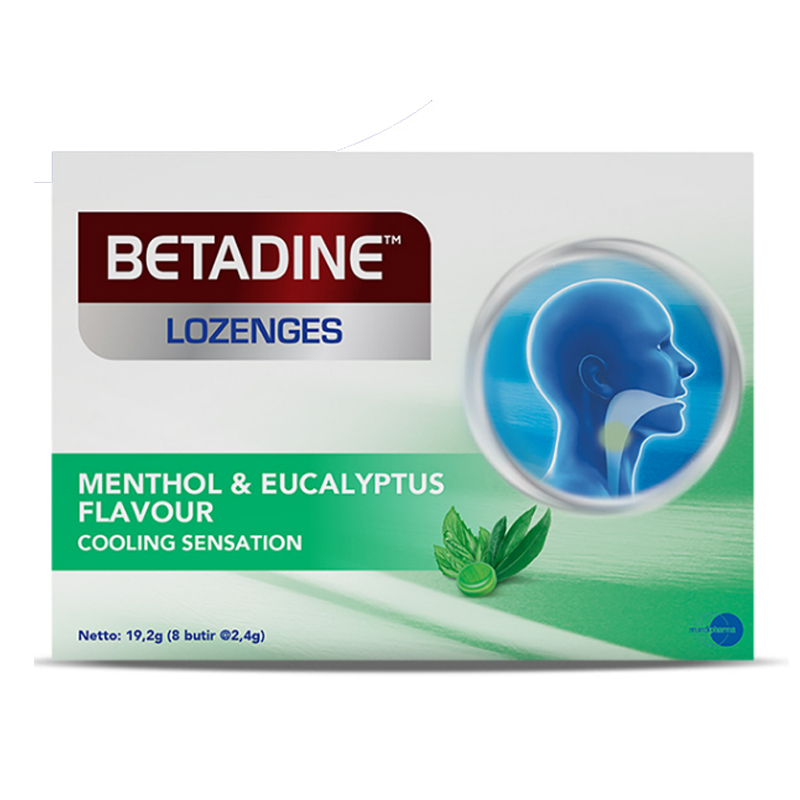Betadine Lozenges Menthol & Eucalyptus Flavour (8 Butir @2.4gr) | Gogobli