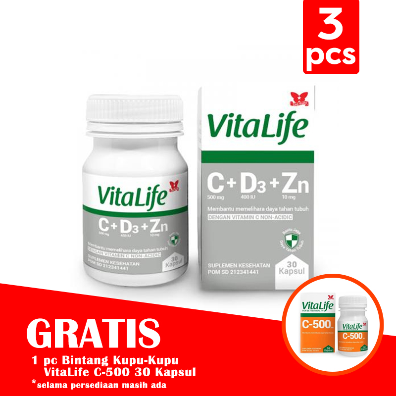 Bintang Kupu-Kupu VitaLife CDZ 30 Kapsul (Beli 3pcs Bonus 1pc Bintang Kupu-Kupu VitaLife C-500 30 Kapsul) | Gogobli