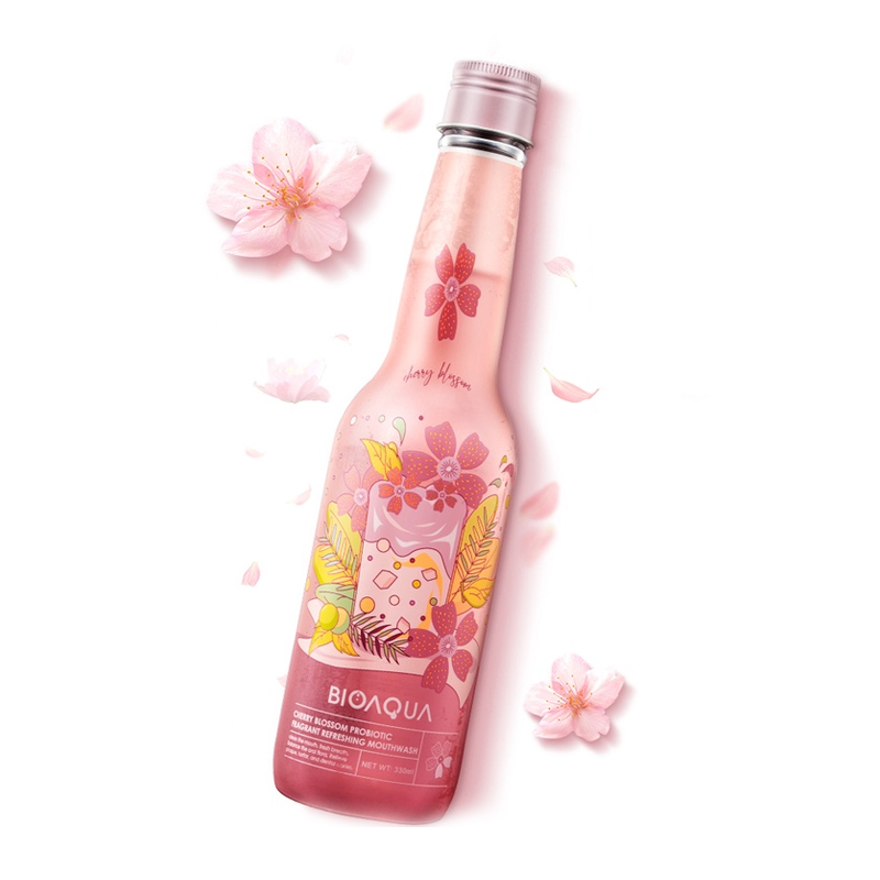 Bioaqua Cherry Blossom Probiotic Fragrant Refreshing Mouthwash 330ml | Gogobli