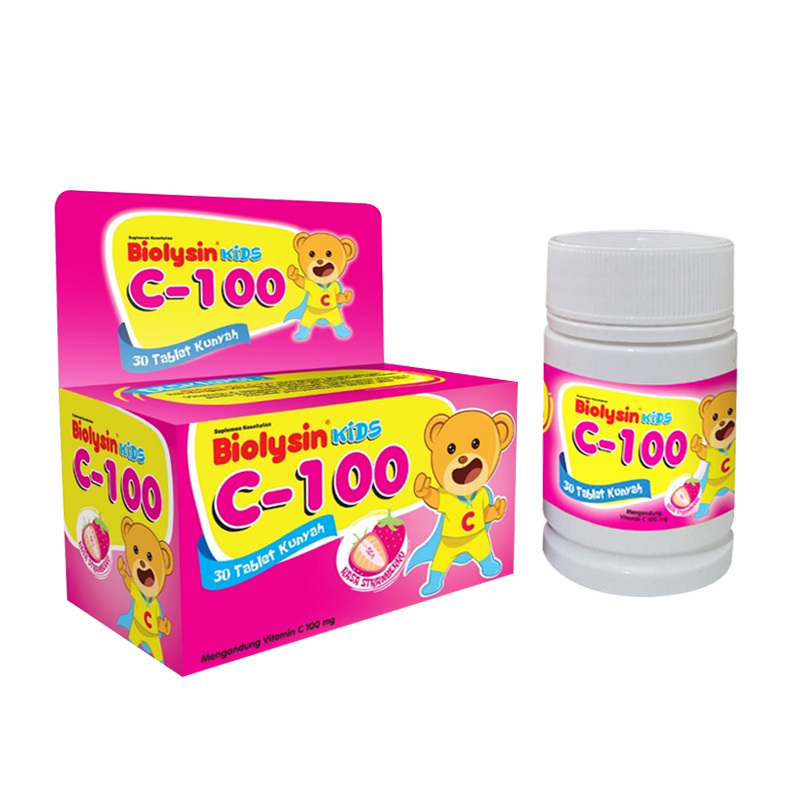 Biolysin Kids C-100 Strawberry 30 Tablet Kunyah | Gogobli