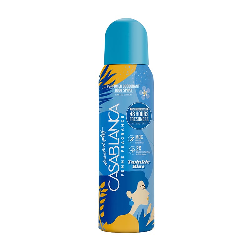 Casablanca Femme Perfumed Deodorant Body Spray Twinkle Blue 150ml | Gogobli