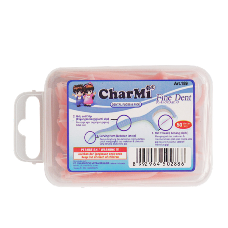 Charmi Dental Floss Plus Pick Fine Dent ART-189 Travel Box (50pcs) | Gogobli