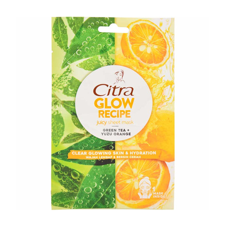 Citra Glow Recipe Juicy Sheet Mask Green Tea Plus Yuzu Orange 25gr | Gogobli