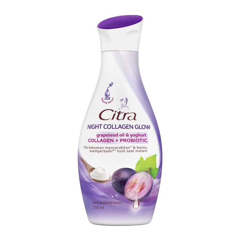 Citra Hand Body Lotion Night Collagen Glow Grapeseed Oil And Yoghurt 210ml | Gogobli