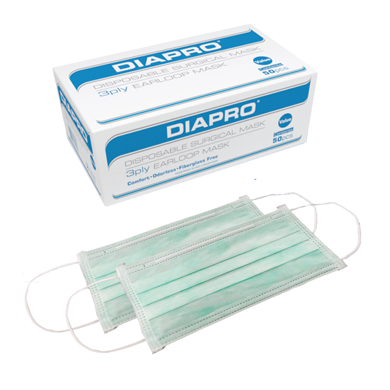 Diapro Value Mask Earloop Green 3Ply 50s | Gogobli