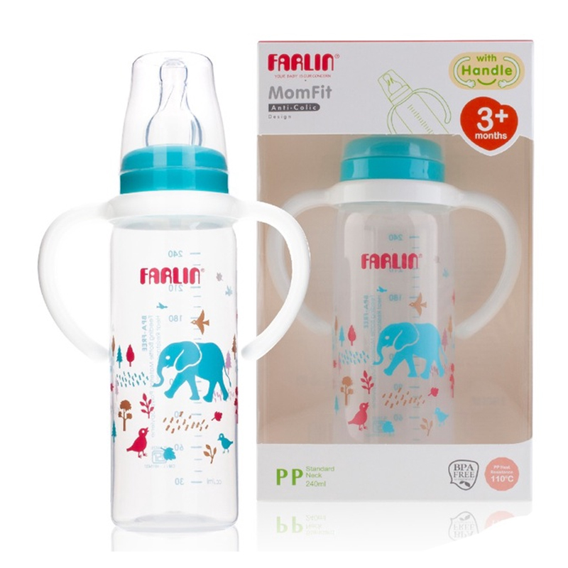 Farlin MomFit PP Standard Neck Feeding Bottle With Handle 240ml | Gogobli