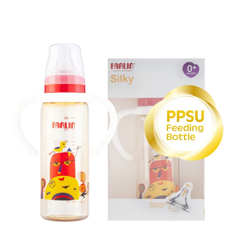 Farlin Silky PPSU Little Artist Standard Neck Feeding Bottle With Handle 240ml | Gogobli
