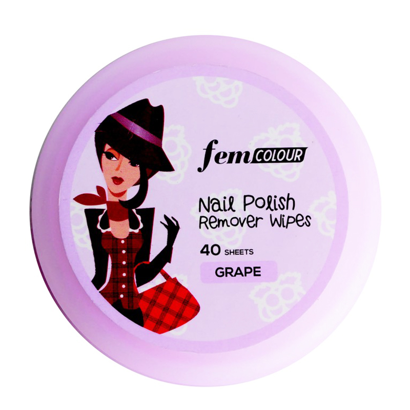 Fem Nail Polish Remover Wipes Grape (40 Sheets) | Gogobli