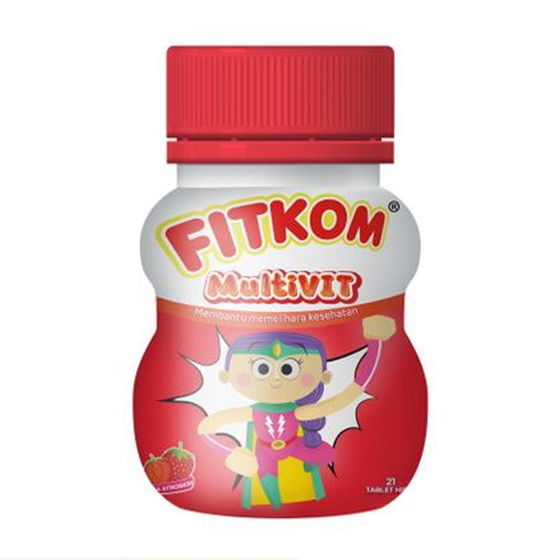 Fitkom Multivit Strawberry 21 Tab Botol Curvy | Gogobli