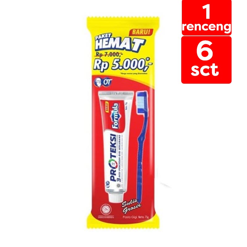 Formula Pasta Gigi Proteksi 65gr + Sikat Gigi Renceng (Isi 6pcs) | Gogobli
