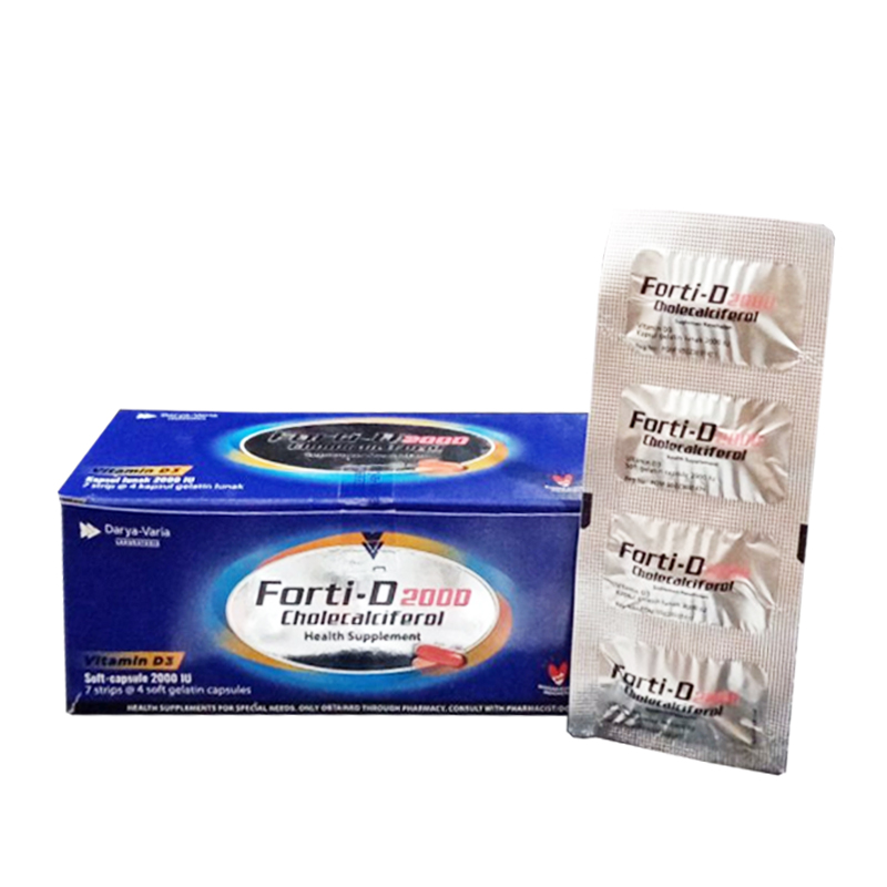 Forti-D 2000 Vitamin D3 Box (7 Strip @ 4 Kapsul Lunak) | Gogobli