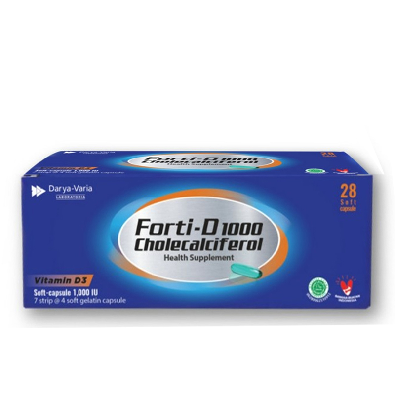 Forti-D 1000 Vitamin D3 Box (7 Strip @ 4 Kapsul Lunak) | Gogobli