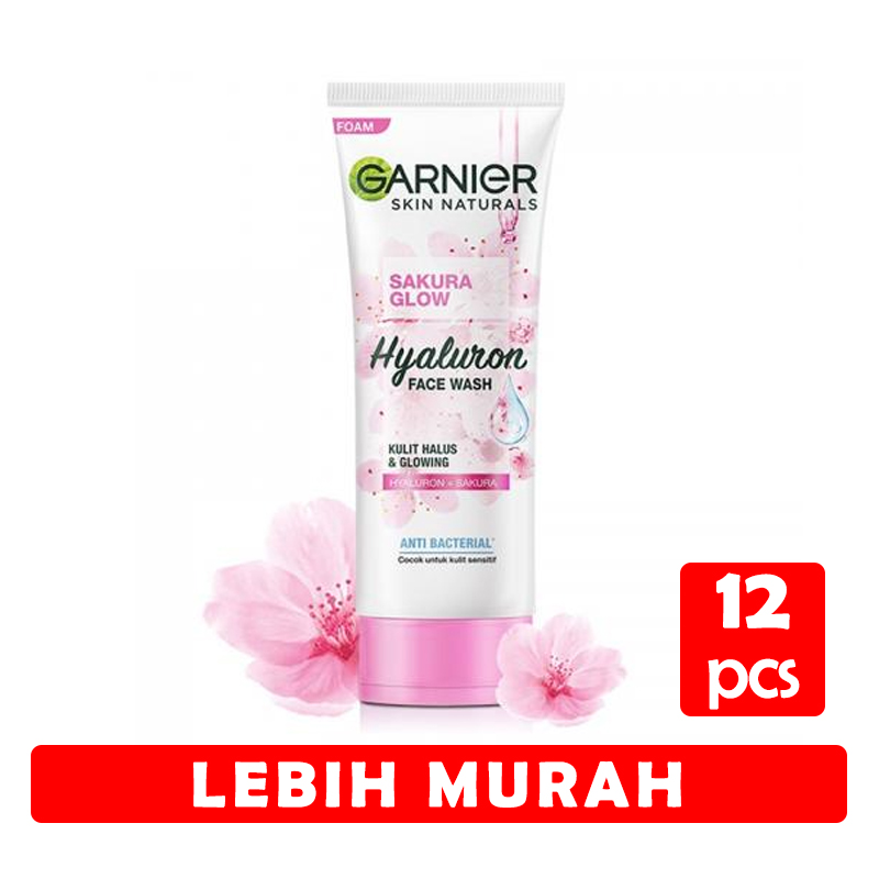 Garnier Sakura Glow Hyaluron Face Wash 100ml (BELI 12 LEBIH MURAH) | Gogobli