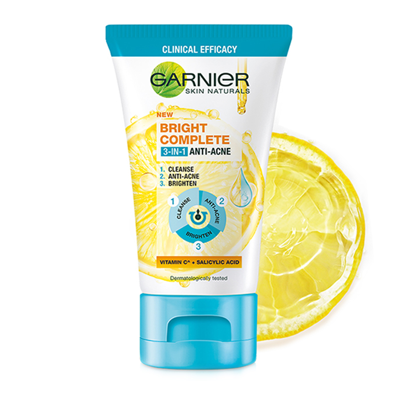 Garnier Facial Foam Bright Complete 3in1 Anti Acne 100ml | Gogobli