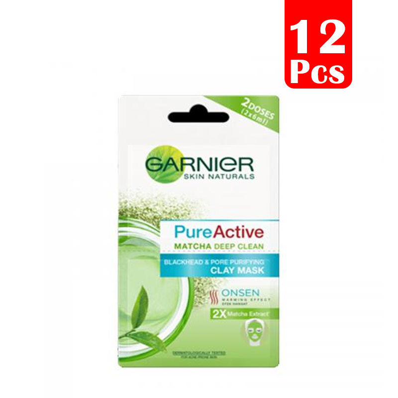 Garnier Pure Active Matcha Onsen Clay Mask (PAKET ISI 12pcs) | Gogobli
