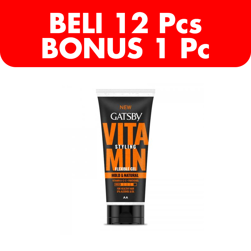 Gatsby Vita Flexible Gel Hold & Natural 100ml (BELI 12pcs Bonus 1pc) | Gogobli