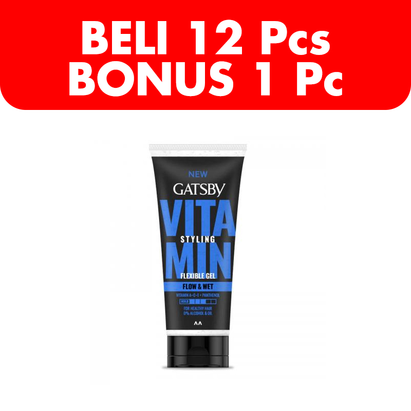 Gatsby Vita Flexible Gel Flow & Wet 100ml (BELI 12pcs Bonus 1pc) | Gogobli