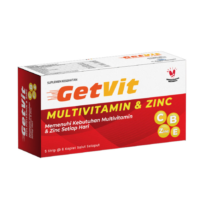 Getvit Multivitamin Zinc (5 Strip @6 Kaplet Salut Selaput) | Gogobli