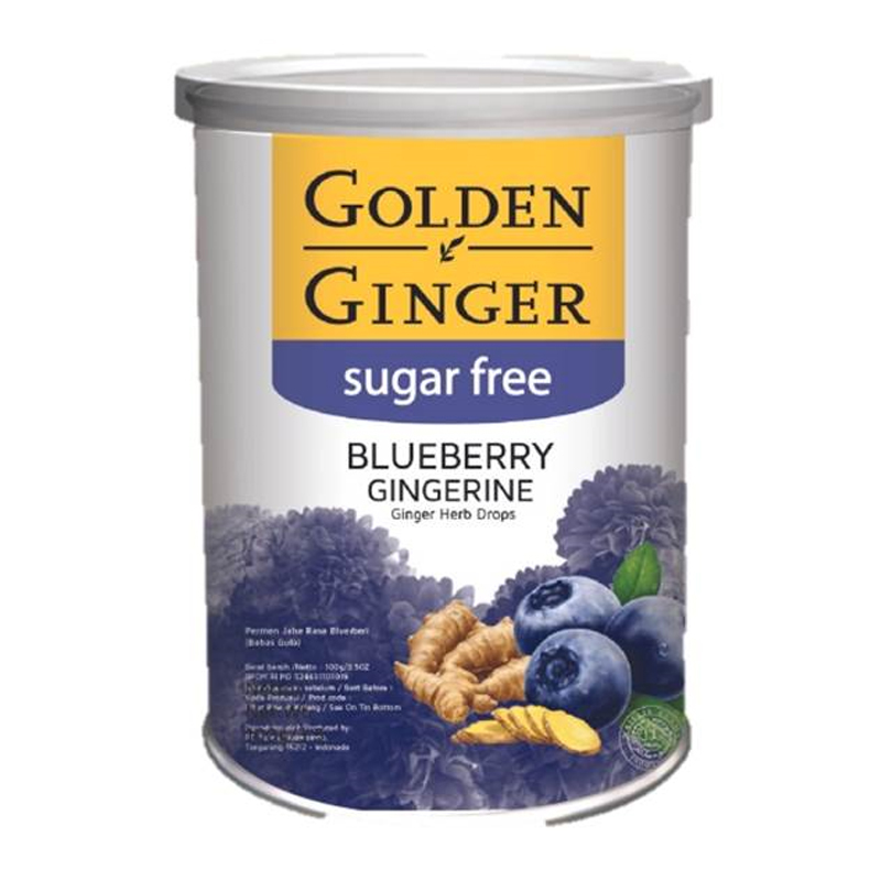 Golden Ginger Can Sugar Free Ginger Herb Drops Blueberry 100gr  | Gogobli