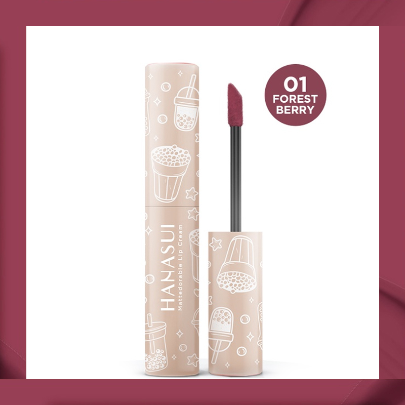 Hanasui Mattedorable Lip Cream Boba Edition 01 Forest Berry 4gr | Gogobli