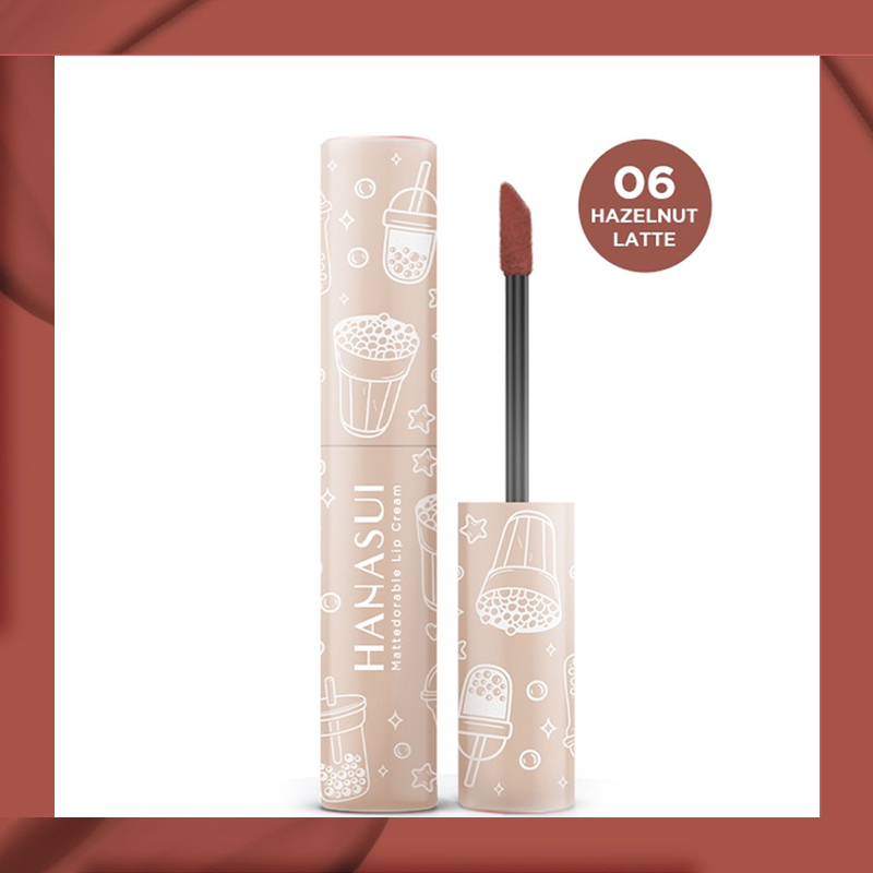 Hanasui Mattedorable Lip Cream Boba Edition 06 Hazelnut Latte 4gr | Gogobli