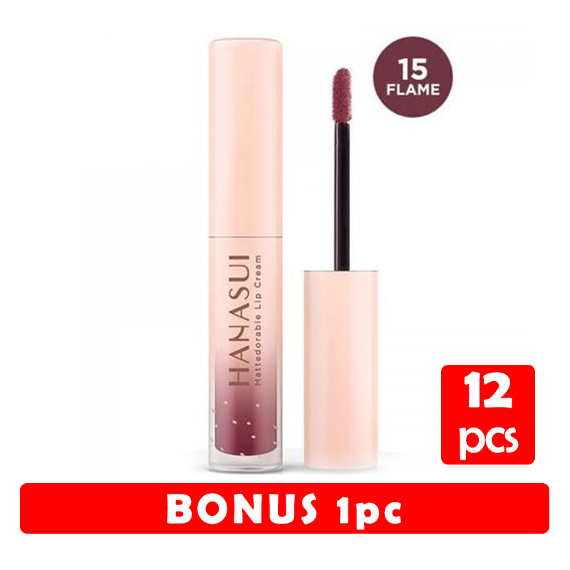 Hanasui Mattedorable Lip Cream 15 Flame 4gr (PAKET ISI 12pcs BONUS 1pc) | Gogobli