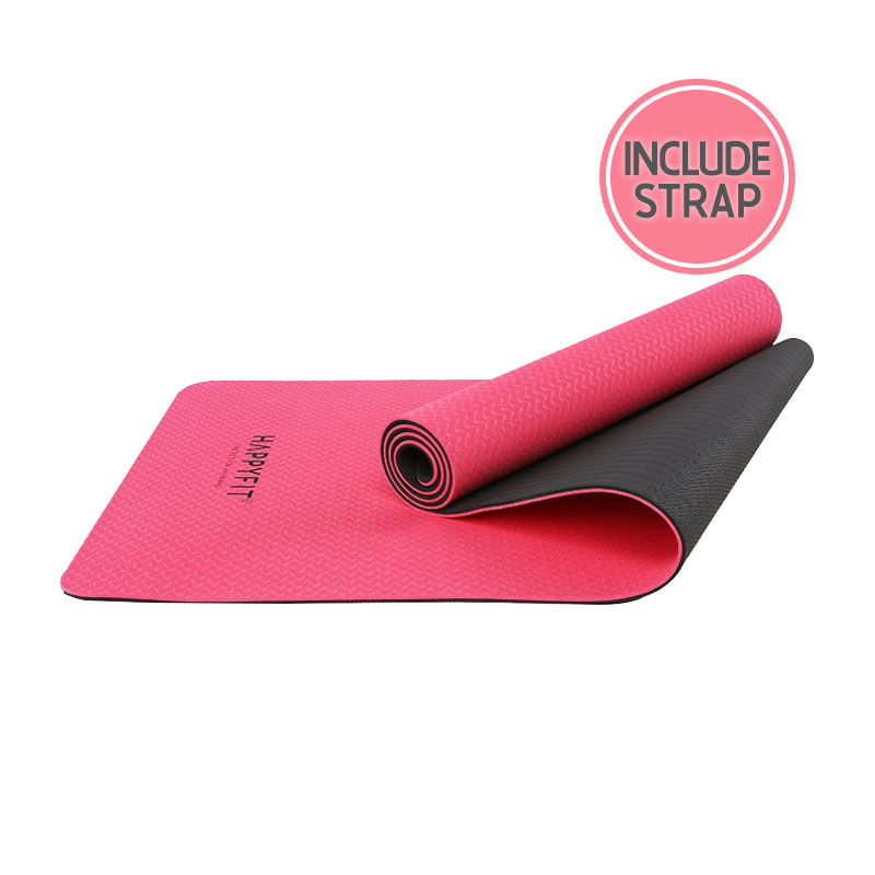 Jual Happyfit Yoga Mat Premium Tpe Antislip 6mm With Strap Pink Grey Gogobli