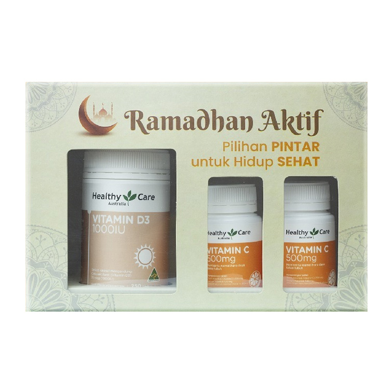 Healthy Care Vitamin D3 1000IU 250 Kapsul Lunak (BONUS 2pcs Healthy Care Vitamin C 500mg 30 Tablet) | Gogobli