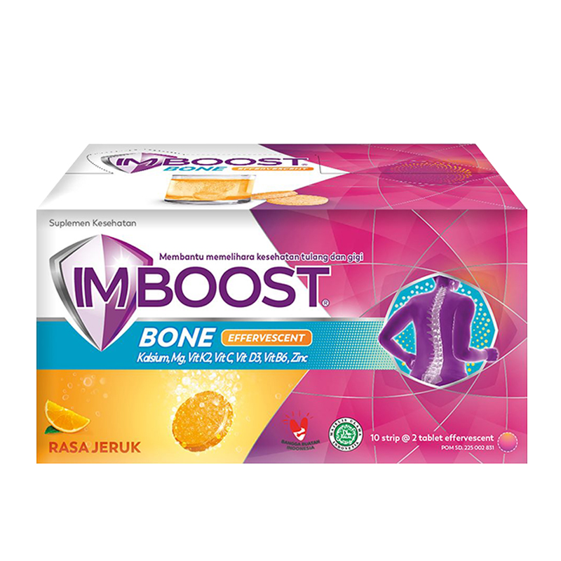 Imboost Bone Effervescent Rasa Jeruk Strip Box (10pcs @ 2 Tablet) | Gogobli