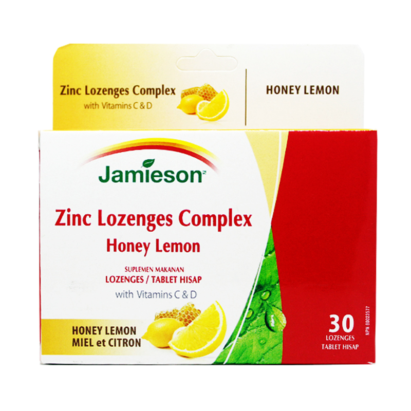 Jamieson Zinc Lozenges Complex Honey Lemon (30 Tablet Hisap) | Gogobli