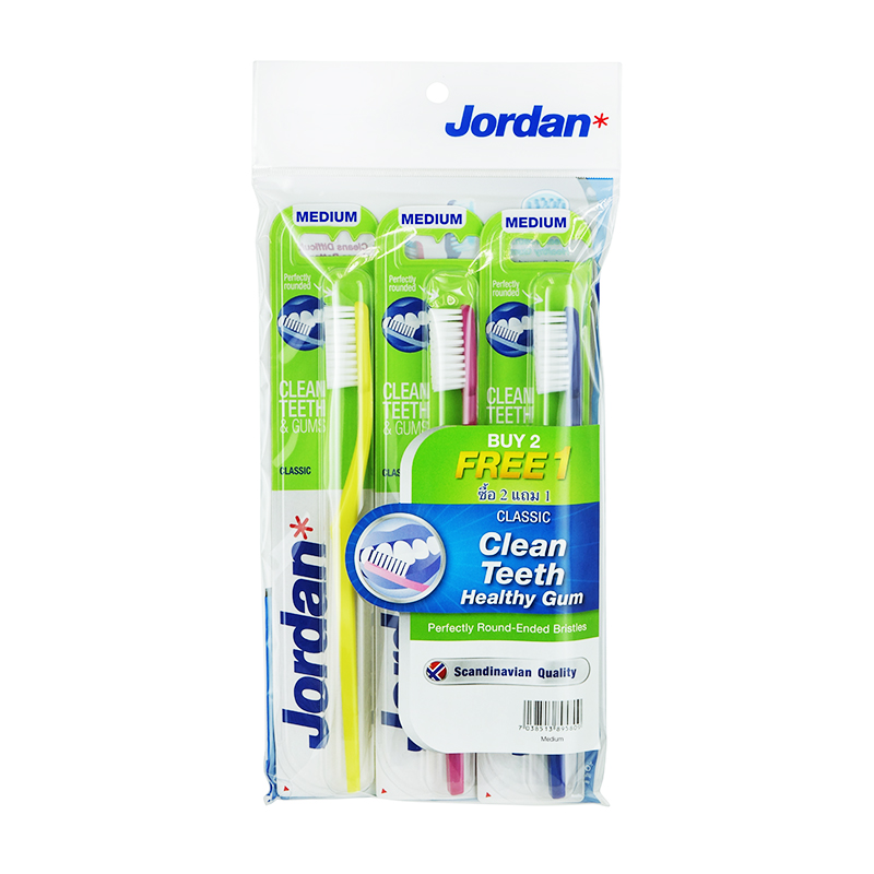 Jordan Adult Toothbrush Entry Classic T14 Medium 3-Pack Assorted Color | Gogobli