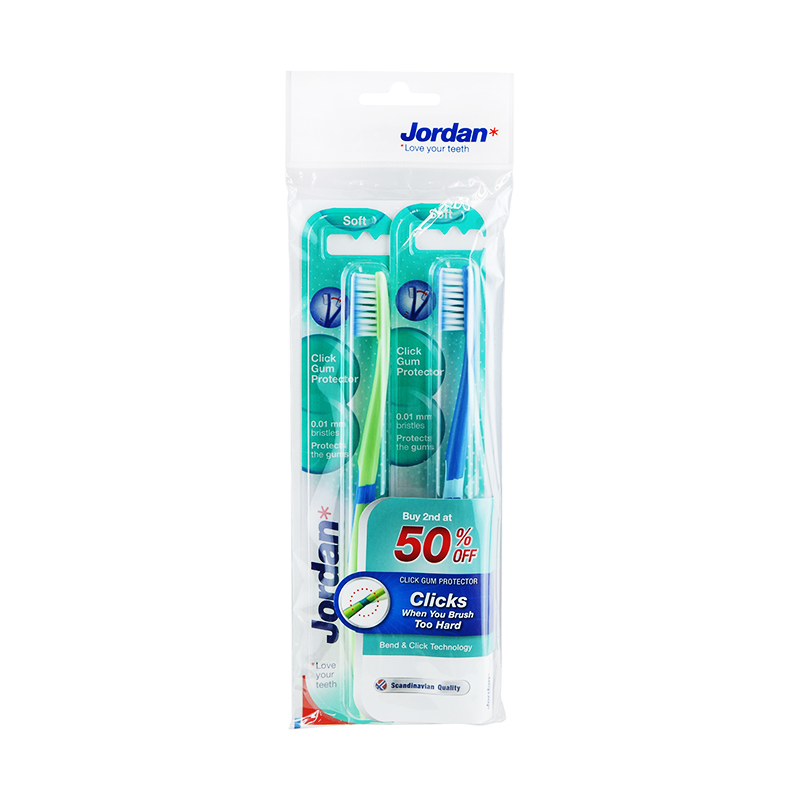 Jordan Adult Toothbrush Click Gum Protector Soft 2-Pack Assorted Color | Gogobli