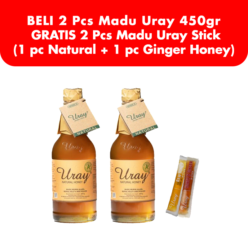 Madu Uray 450gr (BELI 2 Pcs GRATIS 1 Stick Madu Uray Natural Raw Honey + 1 Stick Madu Uray Honey And Ginger) | Gogobli