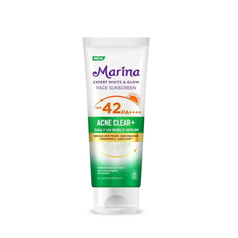 Marina Expert White & Glow Daily UV Shield Face Sunscreen SPF 42 PA++++ Acne Clear+ 30ml | Gogobli
