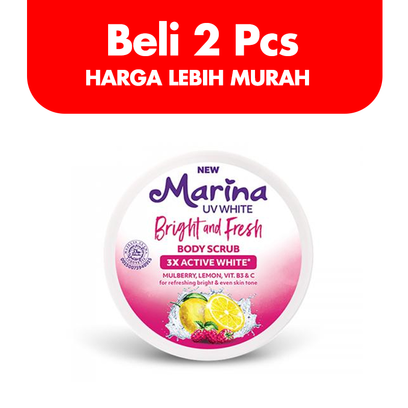 Marina UV White Body Scrub Bright And Fresh 185ml (BELI 2pcs LEBIH MURAH) | Gogobli