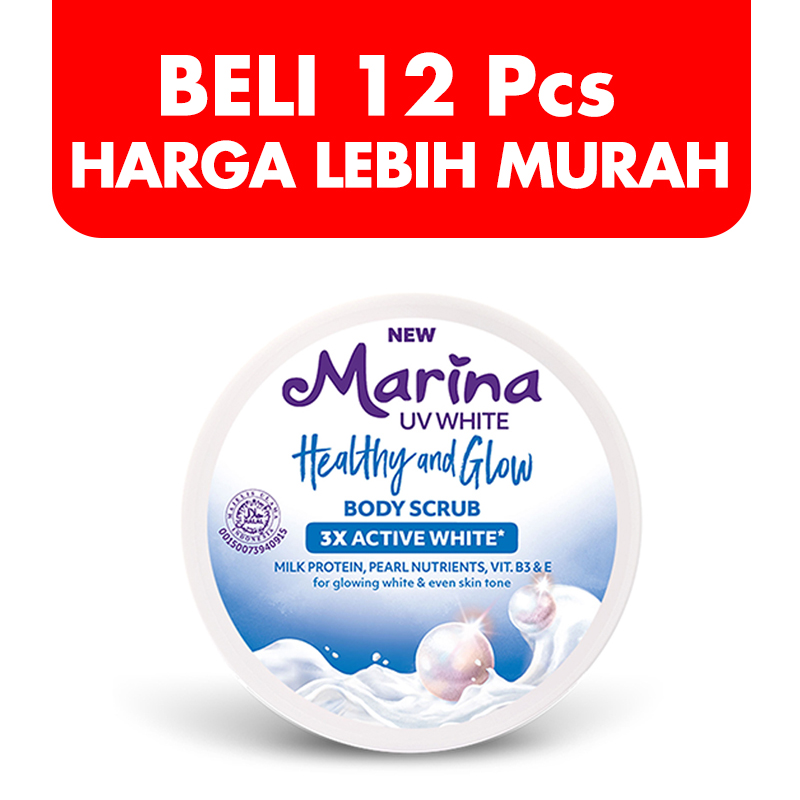 Marina UV White Body Scrub Healthy And Glow 185ml (BELI 12pcs LEBIH MURAH) | Gogobli