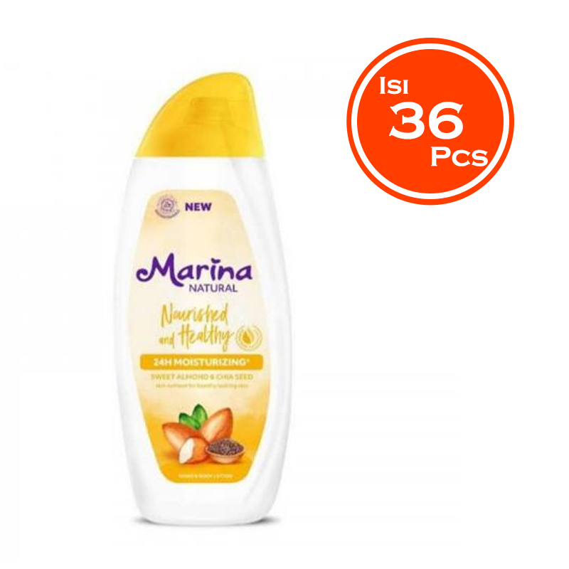 Marina Hand Body Lotion Natural Nourished And Healthy 335ml (Isi 36pcs) | Gogobli