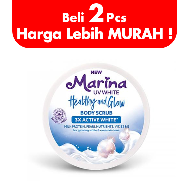 Marina UV White Body Scrub Healthy And Glow 185ml (BELI 2pcs LEBIH MURAH) | Gogobli