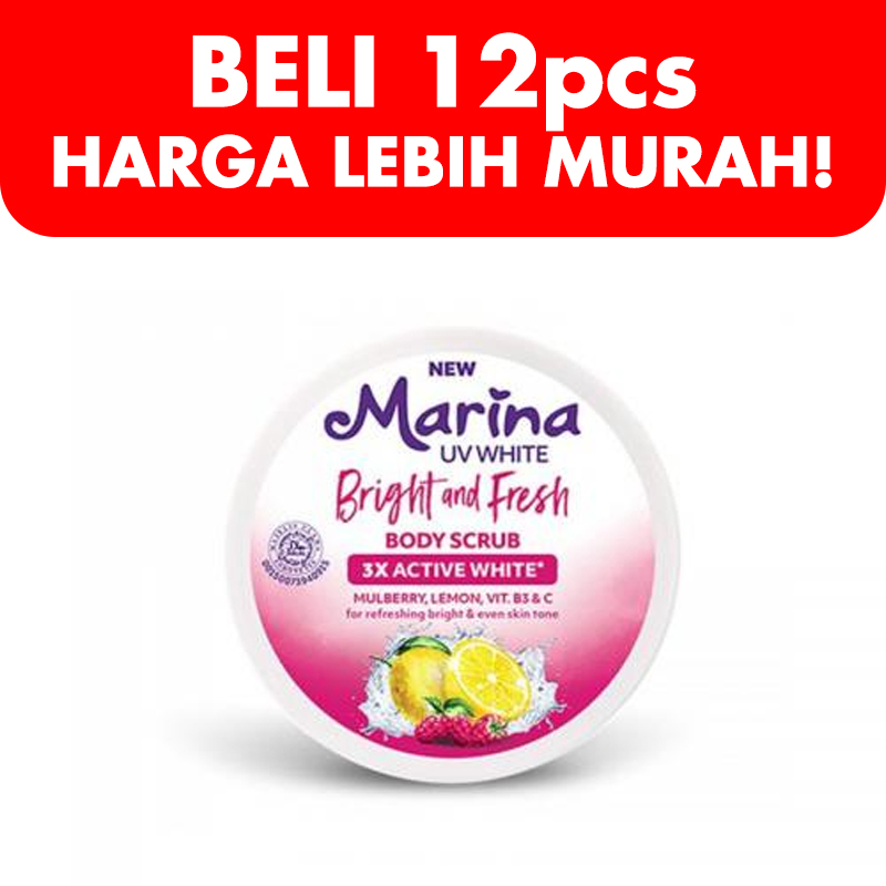 Marina UV White Body Scrub Bright And Fresh 185ml (BELI 12pcs LEBIH MURAH) | Gogobli