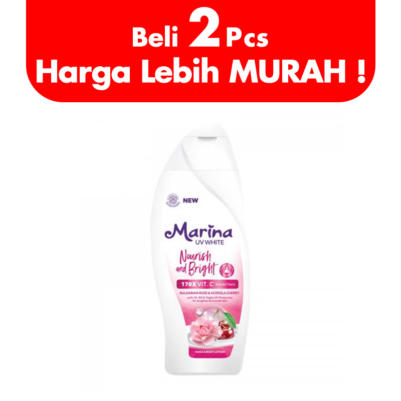 Marina Hand Body Lotion UV White Nourish And Bright 185ml (BELI 2pcs LEBIH MURAH) | Gogobli